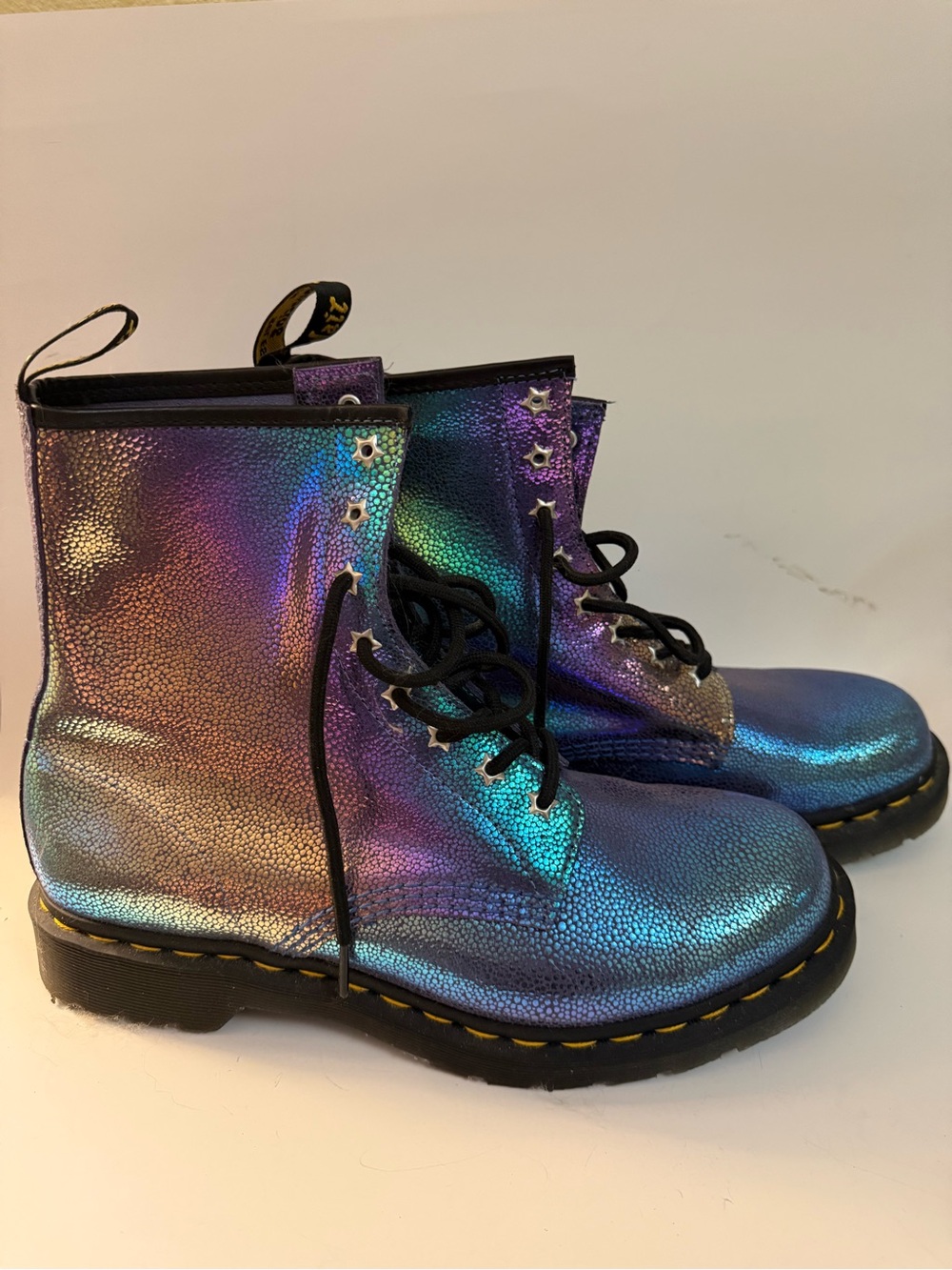 Iridescent Rainbow Doc Marten’s Combat Boots with Black Laces